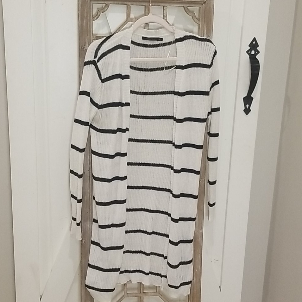 Black and white striped cardigan